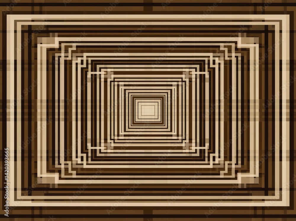 Poster layers of abstract geometry create intriguing depth in warm earthy tones