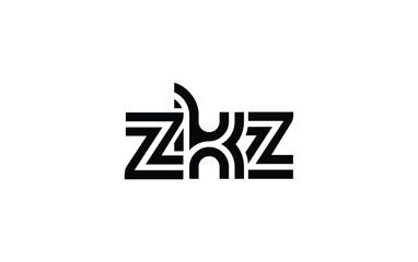 ZKZ Creative Unique Modern Letter Logo Design. Stylized logo featuring a unique letter design, presenting abstract minimalist aesthetics and modern appeal.