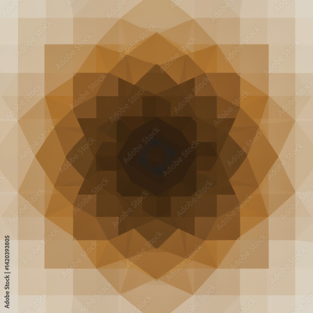 Poster intricate geometric abstraction with layered brown tones creating a captivating symmetrical pattern