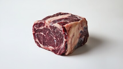 Fototapeta premium Premium Wagyu Ribeye: Indulgent Marbled Beef with Rich Fatty Brilliance, Perfectly Uncooked for Culinary Masterpieces