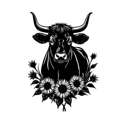 floral bull with horns
