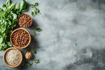 Fototapeta premium Vibrant Fiber-Rich Foods: A Colorful Array of Fresh Vegetables, Fruits, Cereals, Legumes, Nuts, and Greens for a Low Glycemic Index Diet