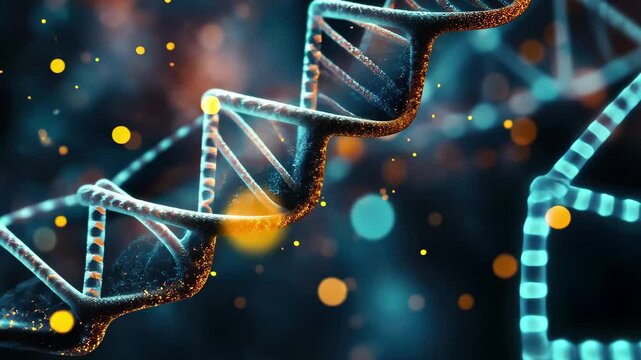 Mutated DNA structure displayed in vibrant colors showcasing genetic changes and movement dynamics, A close-up view of mutated DNA moving inside the human body