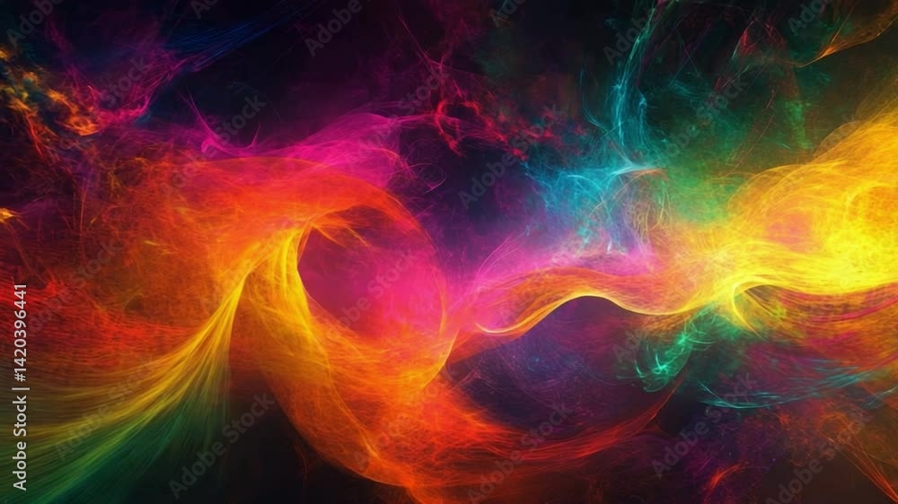 Poster chromatic nebula: an entrancing image of a vibrant, swirling nebula. vivid hues of rainbow colors da