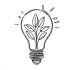 Lightbulb with Leaves Illustrating Eco-Friendly Concept, single line outline vector  