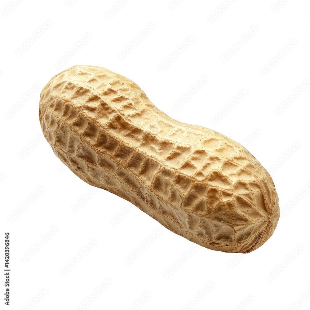 Poster a singular peanut resting on a clean transparent background highlighting its textured surface and na