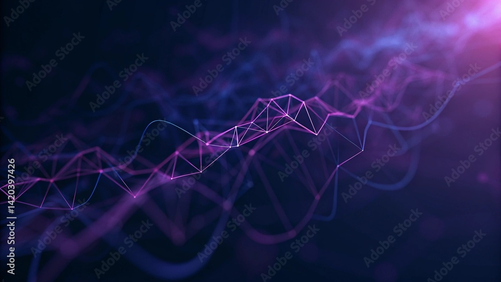 Poster abstract digital network with purple and blue lines creating a futuristic look, showcasing vibrant t
