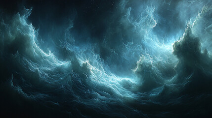 Dynamic ocean waves seascape digital artwork dark environment atmospheric viewpoint nature concept