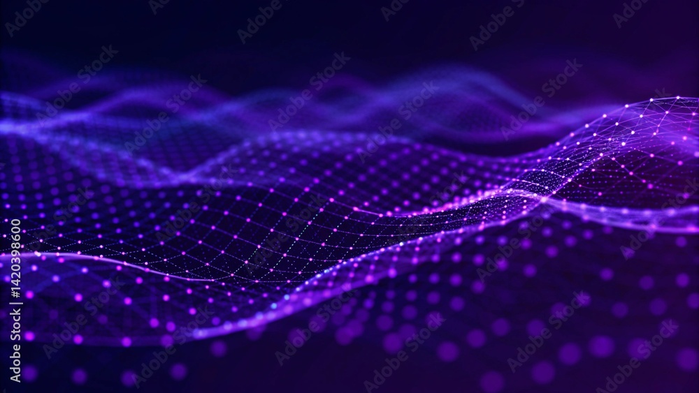 Aufkleber Abstract futuristic wave background. Network connection dots and lines. Digital background. 3d rendering. Modern tech visualization, artificial intelligence concept, glowing neural mesh data