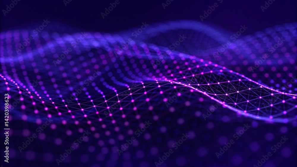 Aufkleber Abstract futuristic wave background. Network connection dots and lines. Digital background. 3d rendering. Modern tech visualization, artificial intelligence concept, glowing neural mesh data