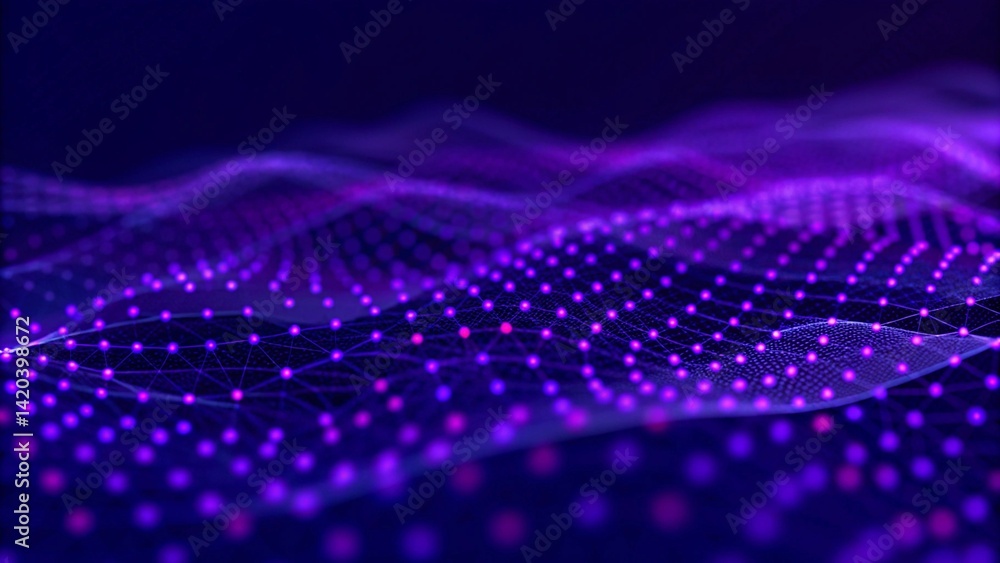 Aufkleber Abstract futuristic wave background. Network connection dots and lines. Digital background. 3d rendering. Modern tech visualization, artificial intelligence concept, glowing neural mesh data
