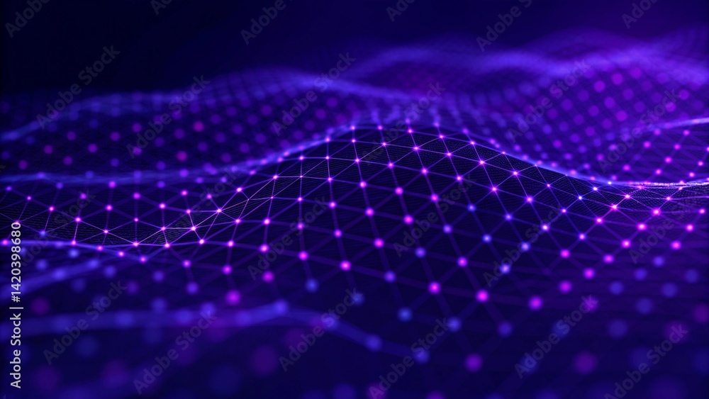 Aufkleber Abstract futuristic wave background. Network connection dots and lines. Digital background. 3d rendering. Modern tech visualization, artificial intelligence concept, glowing neural mesh data