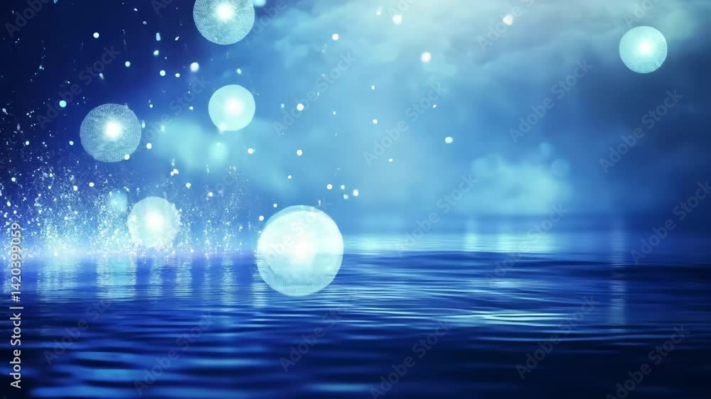 Poster shiny surface of blue water reflecting light and creating a tranquil atmosphere in a serene environm