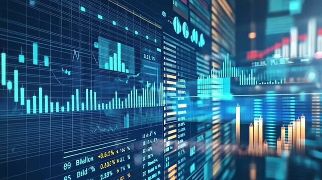Statistical data processing over a grid network in a digital environment, statistical data processing over grid network against blue background - Powered by Adobe