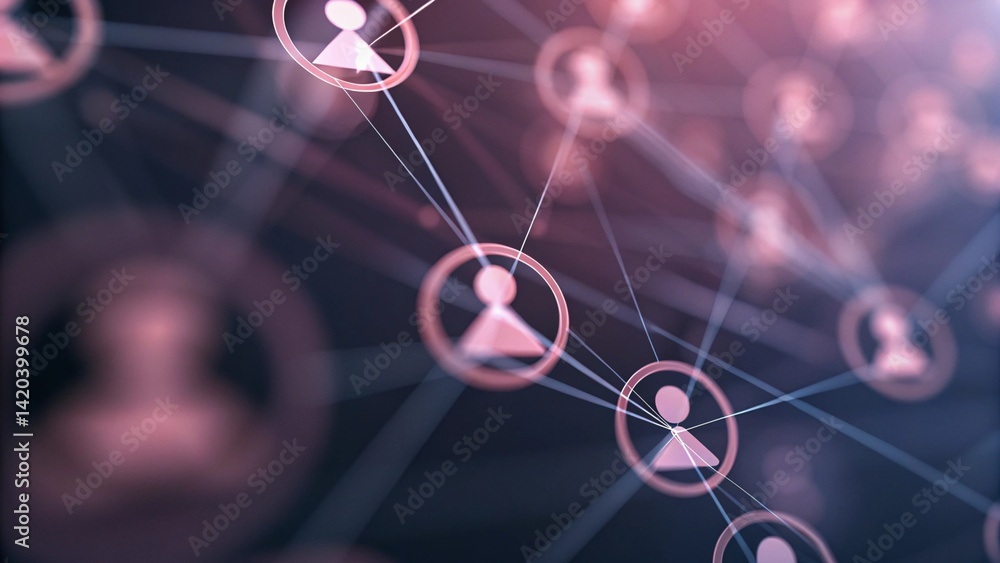 Poster Abstract network of people connected by lines and dots, showing a sense of community, illustrating social interaction, digital communication, and interconnected human relationships