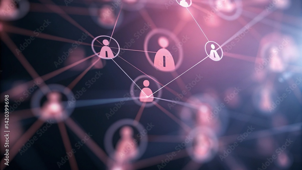Poster abstract network of people connected by lines and dots, showing a sense of community, illustrating s