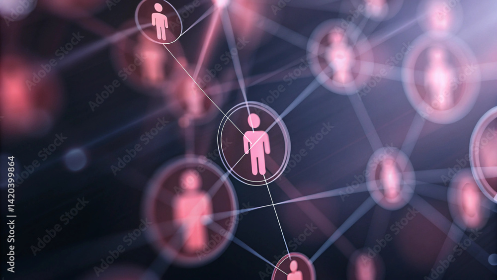 Poster abstract network of people connected by lines and dots, showing a sense of community, illustrating s