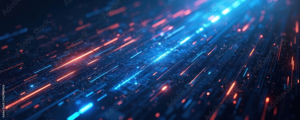 Aufkleber futuristic tech background design for presentations. dynamic blue, orange lines with blurred lights,