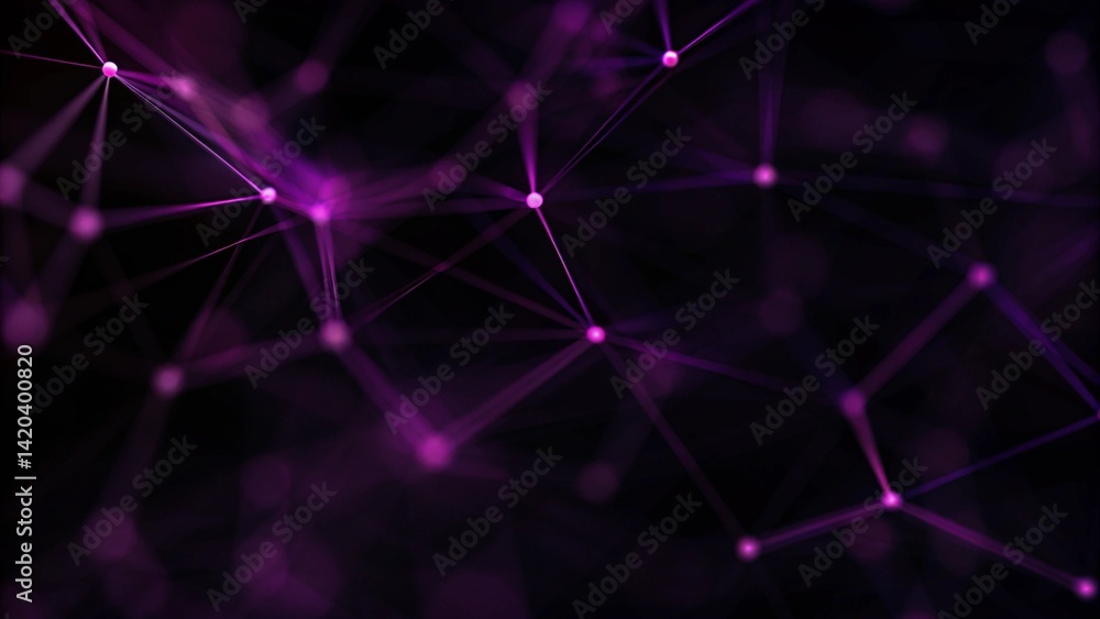 Aufkleber Abstract purple background with connecting dots and lines. Structure and communication. Plexus effect. Abstract science geometrical network background. Digital connection mesh visualization.