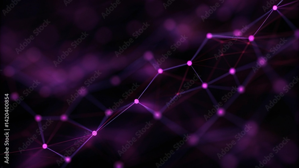 Aufkleber Abstract purple background with connecting dots and lines. Structure and communication. Plexus effect. Abstract science geometrical network background. Digital connection mesh visualization.