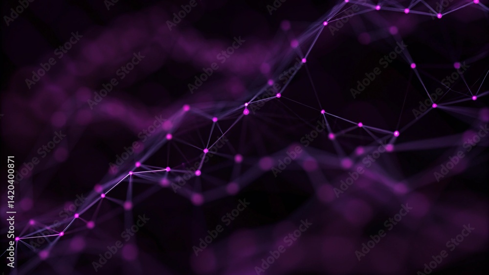 Fototapete Abstract purple background with connecting dots and lines. Structure and communication. Plexus effect. Abstract science geometrical network background. Digital connection mesh visualization.