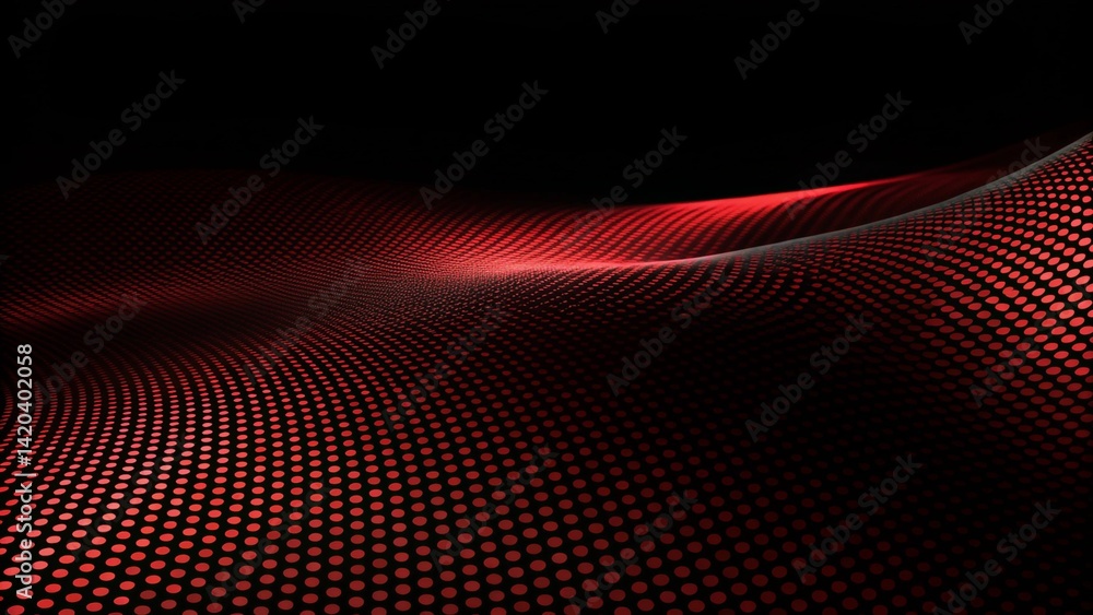 Poster Abstract red wave design flowing on halftone dots pattern background with copy space, modern dynamic motion curve, stylish backdrop, elegant lines template, smooth flow art wallpaper concept