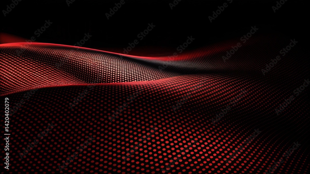 Fototapete Abstract red wave design flowing on halftone dots pattern background with copy space, modern dynamic motion curve, stylish backdrop, elegant lines template, smooth flow art wallpaper concept