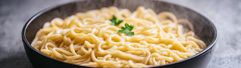 Steaming Noodles Bowl with Parsley, Comfort Food , Asian Cuisine