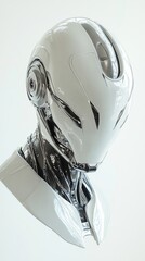 Futuristic White And Silver Robotic Head With High-Tech Design