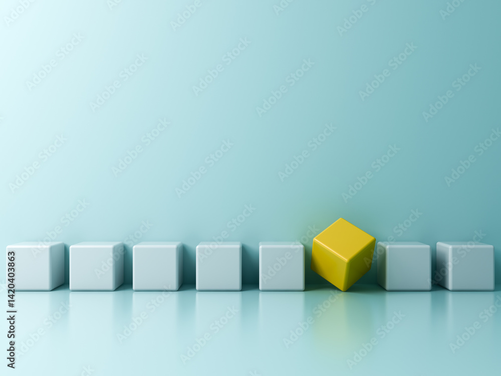 Fototapete stand out from the crowd and different concepts one strange yellow cube square box amongs other ligh