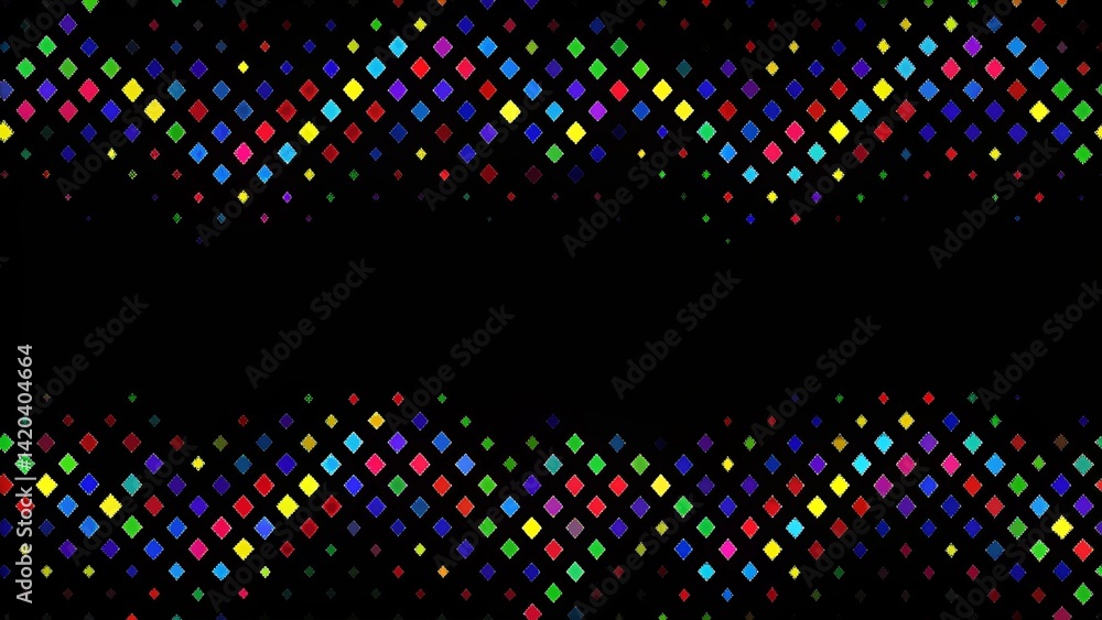 Aufkleber black background with colorful geometric pattern, vibrant shapes on dark backdrop forming abstract m