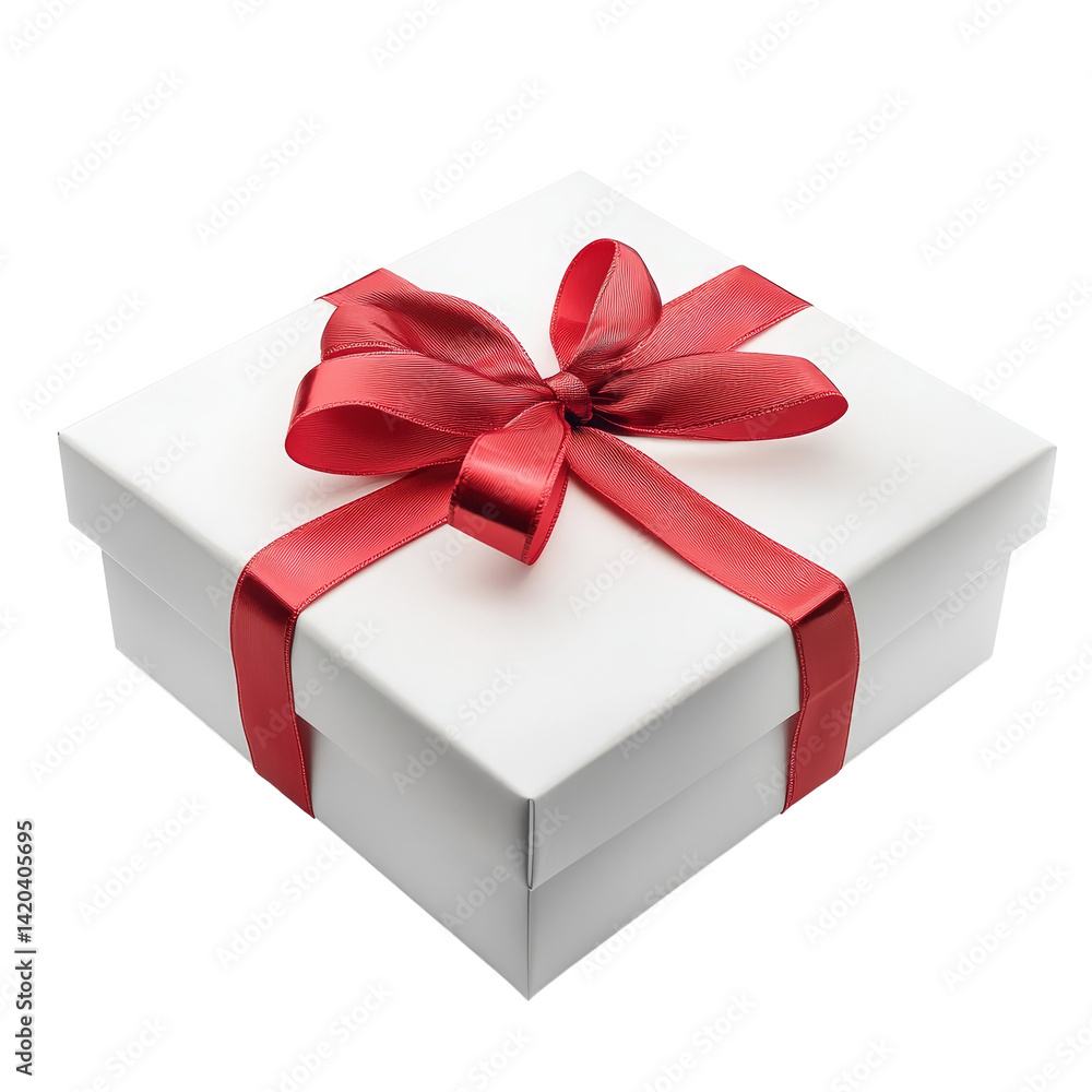 Poster elegant gift box with a vibrant red ribbon isolated on a pristine transparent background perfect for