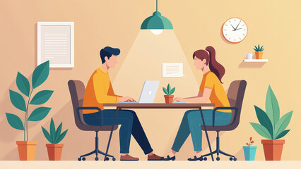 Fototapeta premium man woman work together part creative team coworking office coworkers