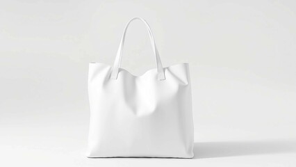Weiße Stofftasche / Tragetasche vor hellem Hintergrund. Einfache, neutrale Tasche für Einkäufe und Alltag