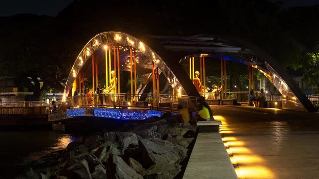 4K Timelapse hyperlapse footage of people relaxing and leisure activities at Panaji Goa India at night 