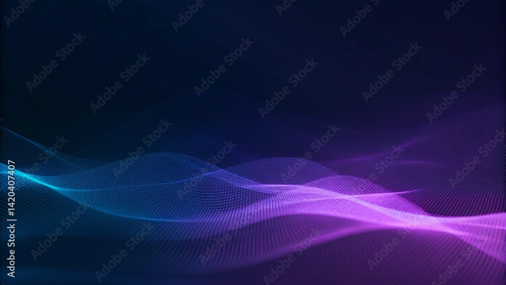 Poster dot blue purple wave line light gradient dark background. abstract technology, big data digital back