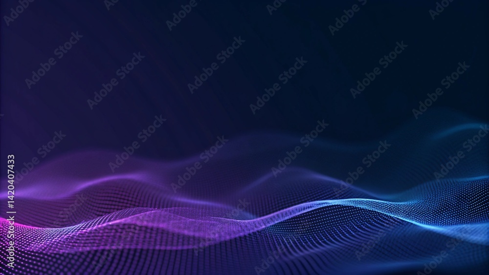 Poster dot blue purple wave line light gradient dark background. abstract technology, big data digital back