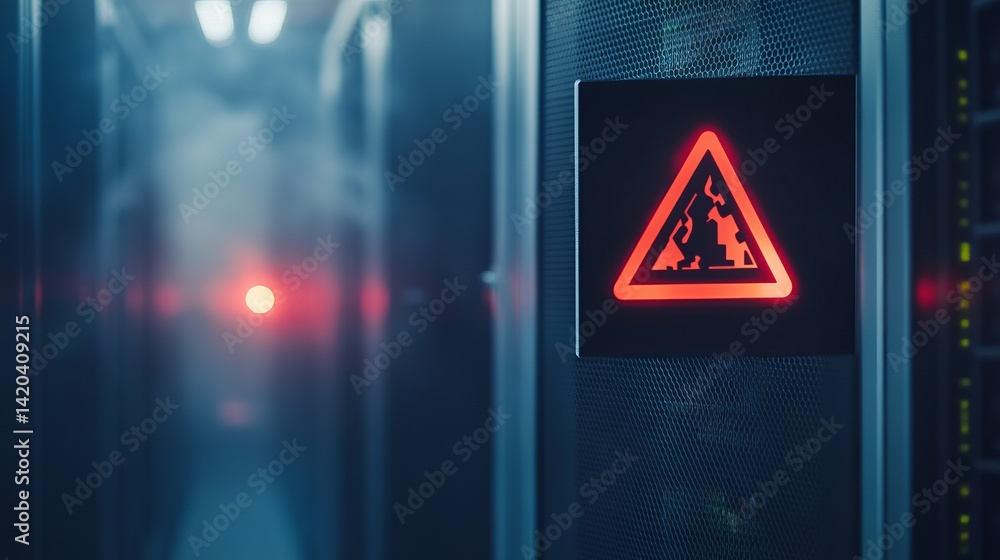 Poster red warning light server room global network failure alert digital technology data center security s