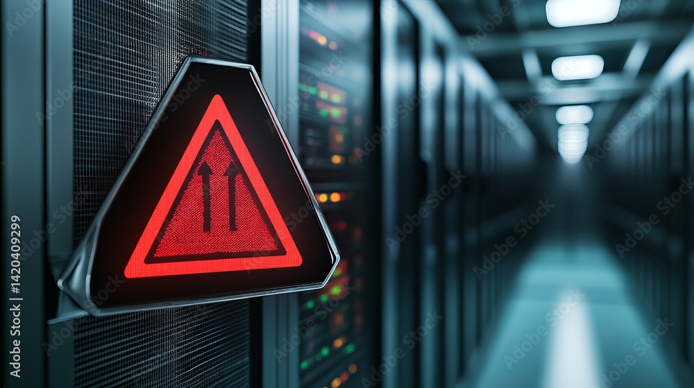 Poster red warning sign data center server room technology digital upload security network internet infrast