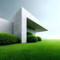 Modern architectural design with lush greenery and clean lines
