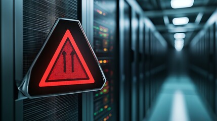 Red Warning Sign Data Center Server Room Technology Digital Upload Security Network Internet Infrastructure Modern Technology Powerful Servers High   