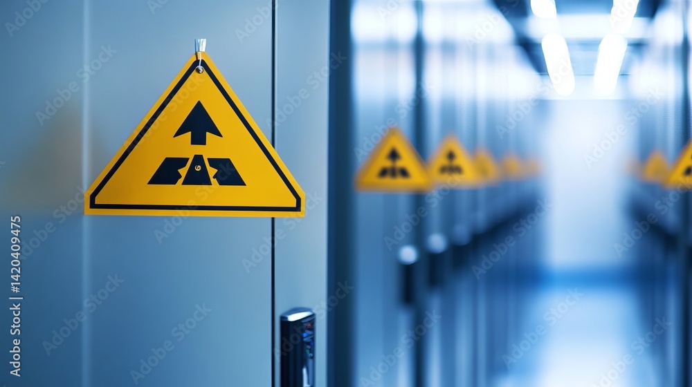 Poster caution warning sign data center server room security access control yellow triangle symbol industri