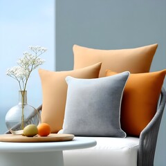 Stylish outdoor seating with decorative pillows and vase
