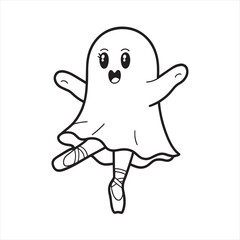 A  cute ghost with dress is standing on ballet shoes.