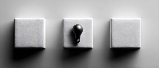 Creative concept of a light bulb on minimalist canvases