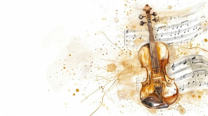 Elegant watercolor violin with musical notes for artistic design