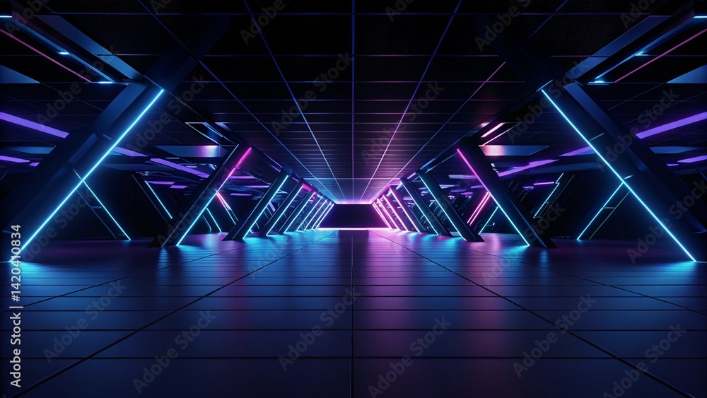 Poster 3d abstract neon background, geometric background with polygonal structure, cyber space virtual real