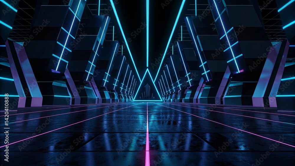 Poster 3d abstract neon background, geometric background with polygonal structure, cyber space virtual real