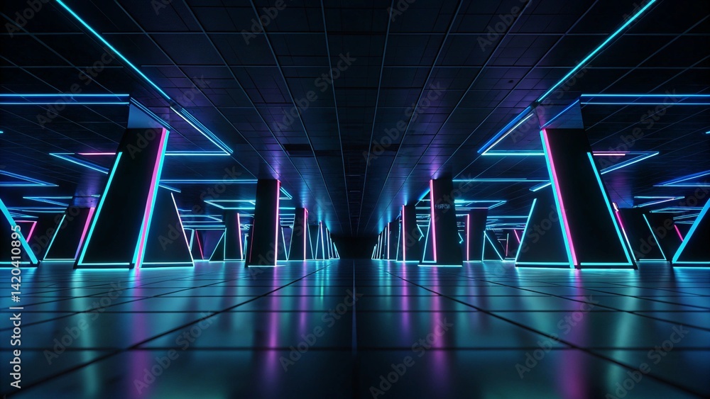 Poster 3d abstract neon background, geometric background with polygonal structure, cyber space virtual real