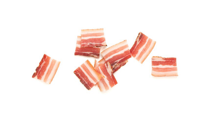 Cured carbonara pork isolated, raw smoked bacon, streaky brisket on white background